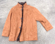 Fine Women's Dressbarn Brown Leather Faux Fur Lined Coat Size 22/24