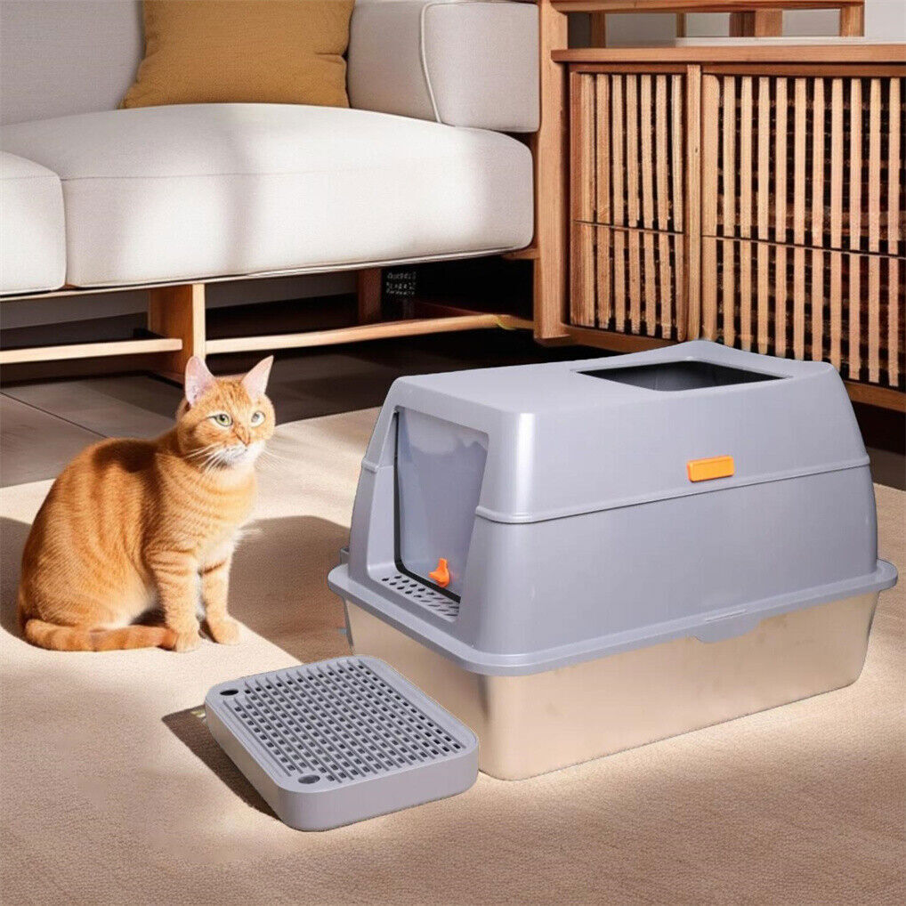 65L Big Enclosed Stainless Steel Litter Box Metal Litter Tray Never Absorbs Odor