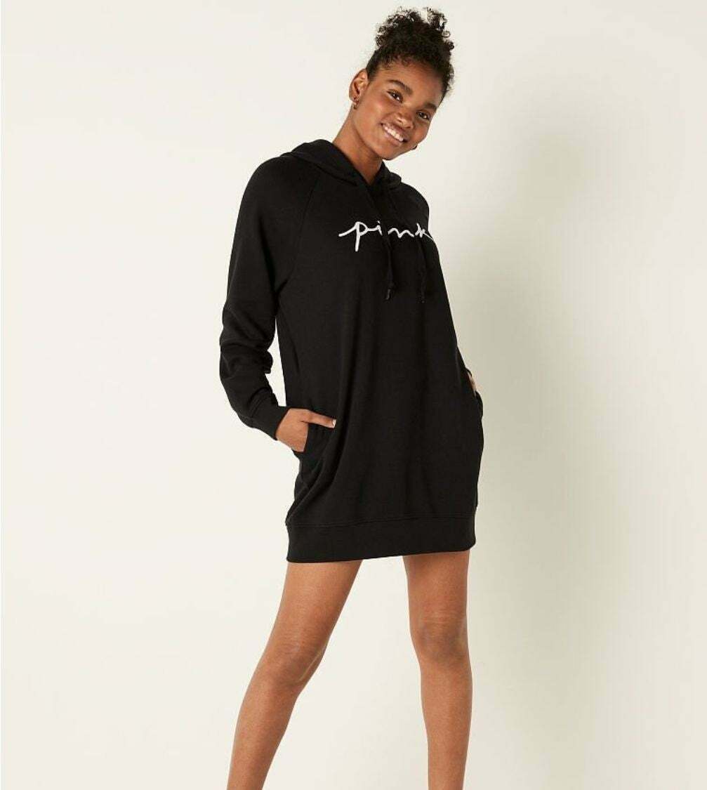 Victoria's Secret PINK SWEATSHIRT HOODIE LOGO TUNIC SWEATER DRESS