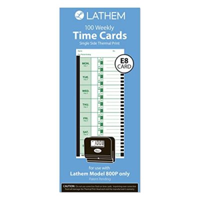 Lathem Time Cards, E8-100, Weekly, 1-Sided, 8 1/2'' x 3 3/4'', White, Box of 