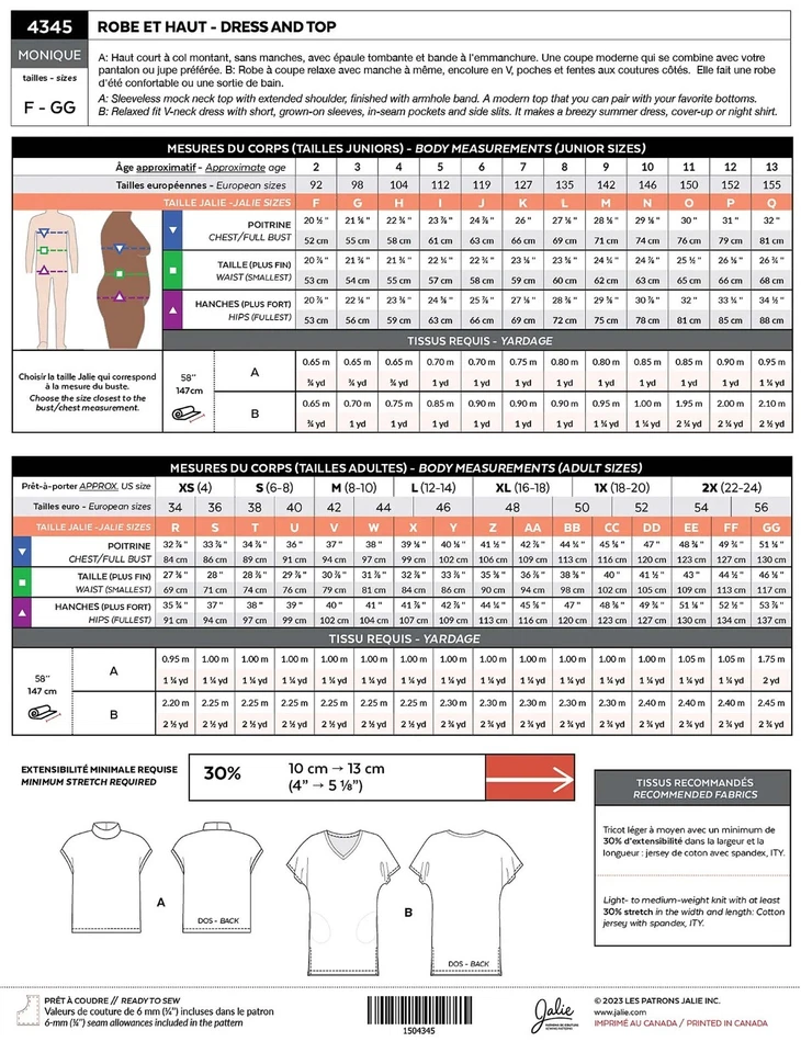 Vestido Jalie Monique sin mangas y manga corta cuello en V patrón de costura #4345 Foto 2 de 3