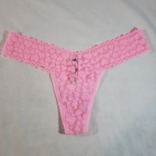Victoria's Secret The Lacie Thong O/S One Size Pink Heart Lace