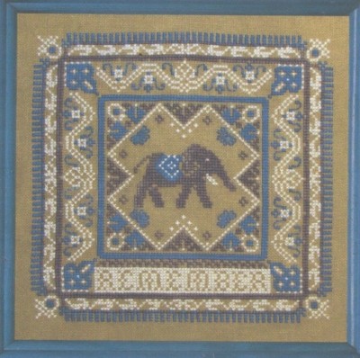 REMEMBER--Elephant--Blues & White Ornate Design--Counted Cross Stitch Pattern
