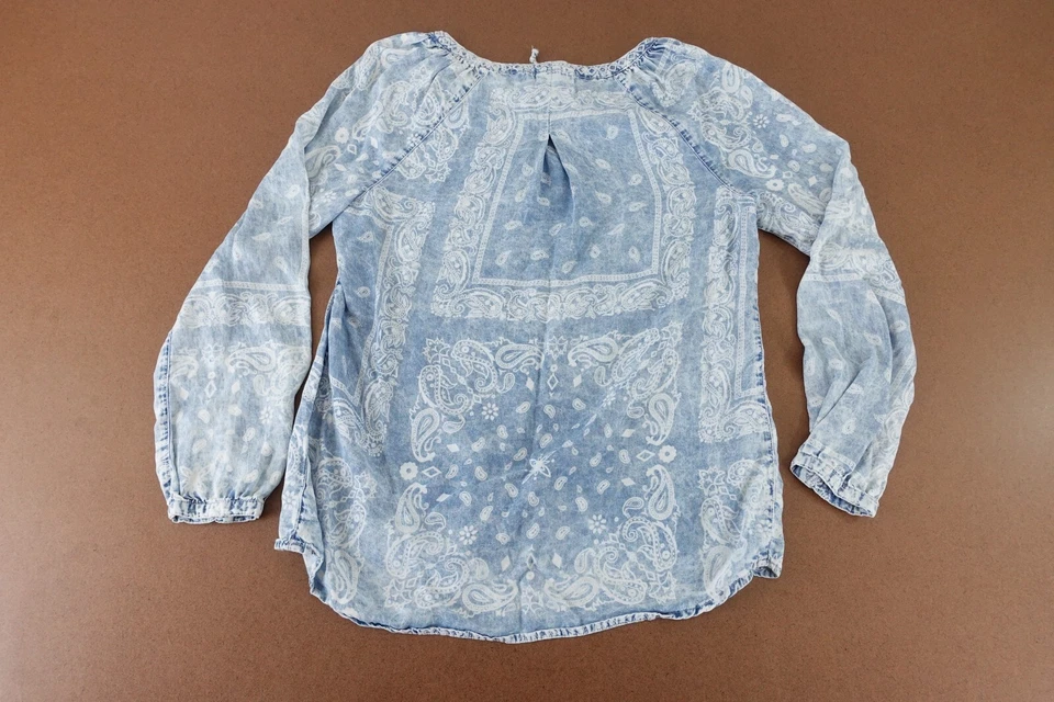 Top Pullover Vintage America Blues Para Mujer Pequeño Estampado Paisley Manga Larga Cuello en V Foto 4 de 4
