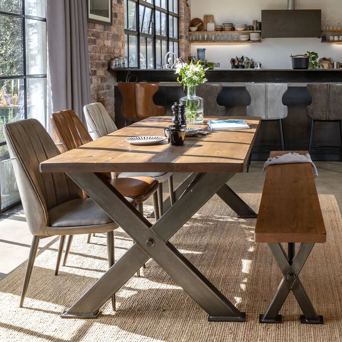 INDUSTRIAL PINE DINING TABLE X FRAME TRESTLE TABLE BESPOKE DINING