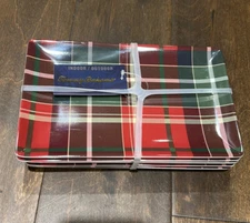 x6 TOMMY BAHAMA Red Tartan Plaid Melamine Appetizer Snack Plate Set Christmas
