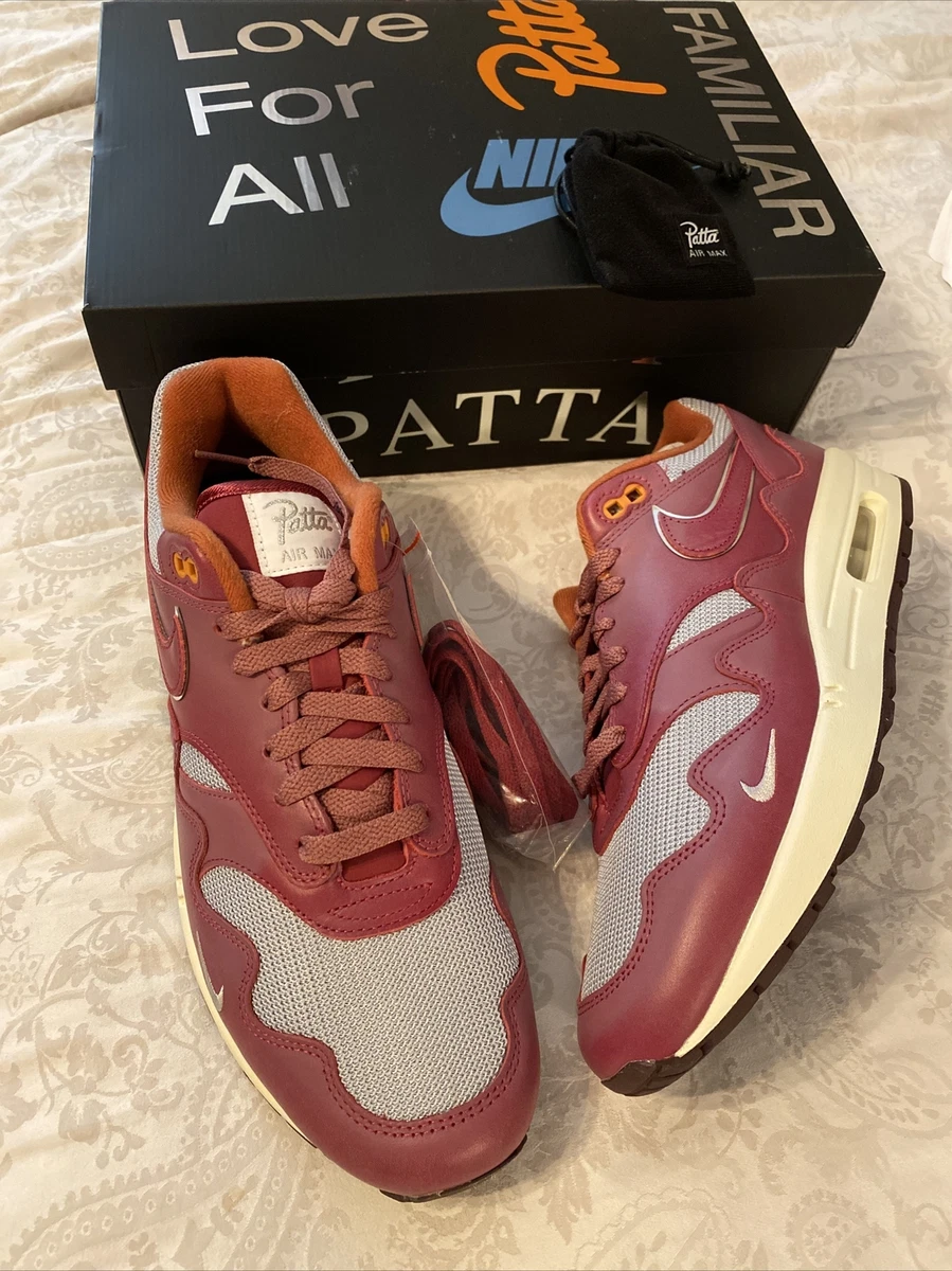 Patta x Nike Air Max 1 Waves Rush Maroon with Bracelet Men's Size 12  DO9549-001