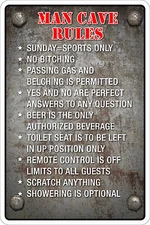 *Aluminum* Man Cave Rules 8"x12" Metal Novelty Sign  NS 092