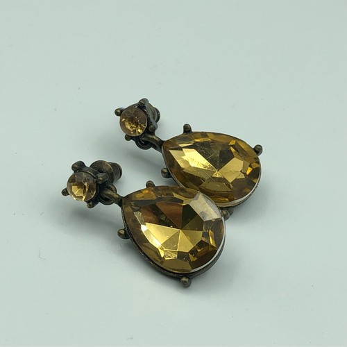 Dangle Earrings Amber Tone Sparkle Teardrops Pierced Ears Disco Festival Retro - Picture 10 of 15
