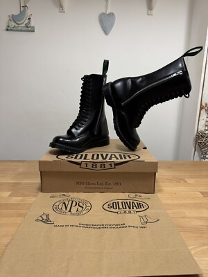 NPS SOLOVAIR Black Hi-Shine Zip 14 Eye Derby Boot! New! Only  UK