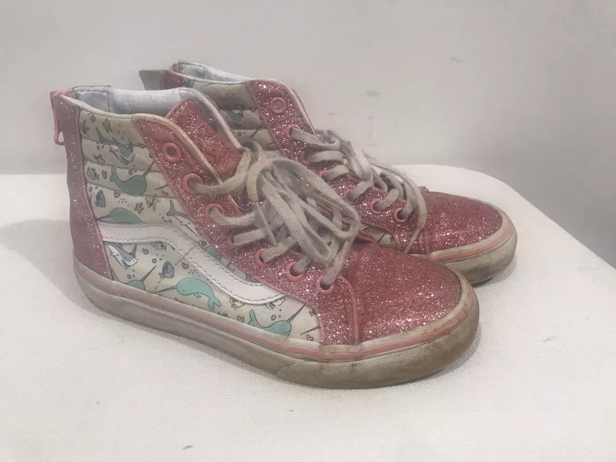 Vans Hightops Girls Pink Glitter Narwhal Hightop Shoes Sneakers