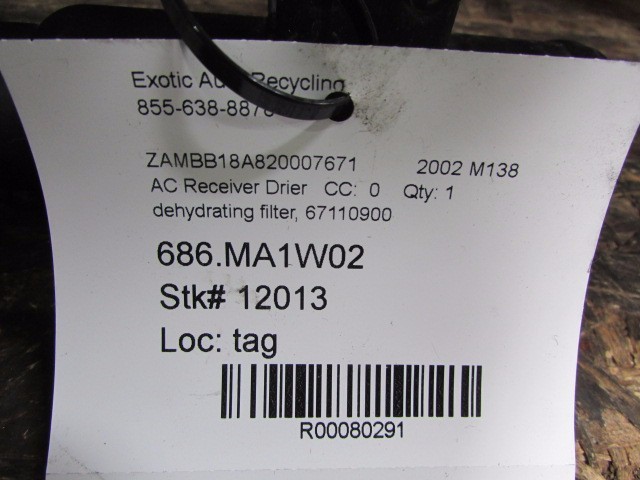 Maserati Coupe, Spyder, AC Dehydration Filter, Used, P/N 67110900