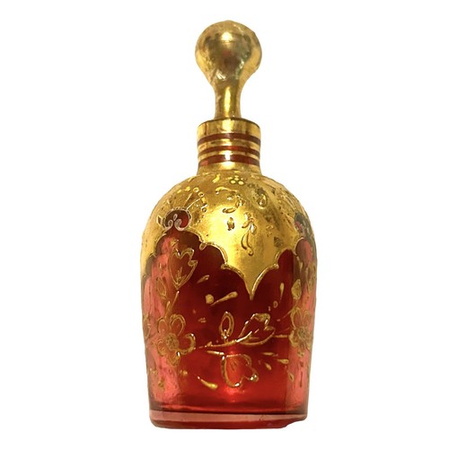 Antigua botella de perfume de vidrio arándano estilo bohemio Moser dorado pesado - Imagen 3 de 13