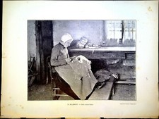 Print Engraving - At Grandmother's - H. SALMSON
