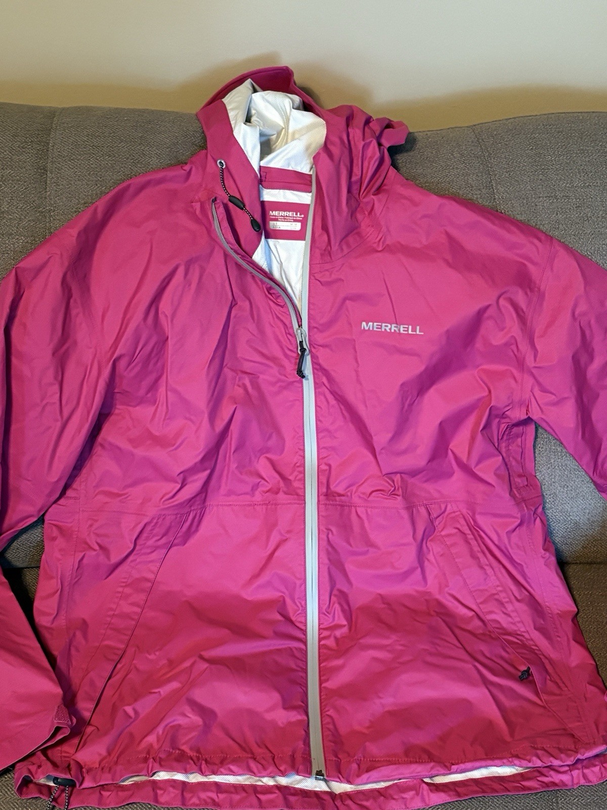 Merrell Jacket Womens Medium Hooded Fallon Waterproof Rain Ripstop Zip Pink