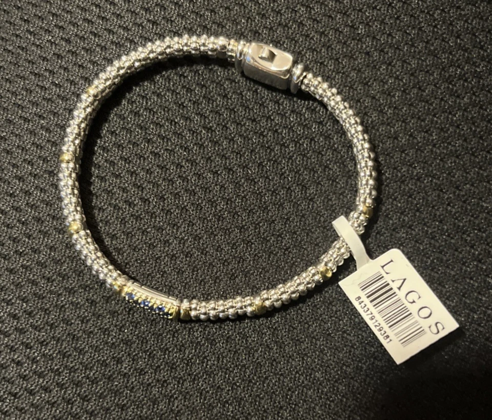 Pulsera LAGOS Caviar Zafiro Azul 6mm Plata Oro 18k Mediana NUEVA $2.300 Foto 3 de 4