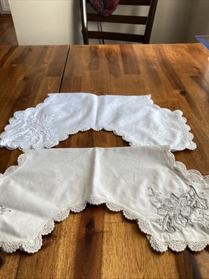 2 Pieces White and Cream Embroidery Bread Roll Basket Cover