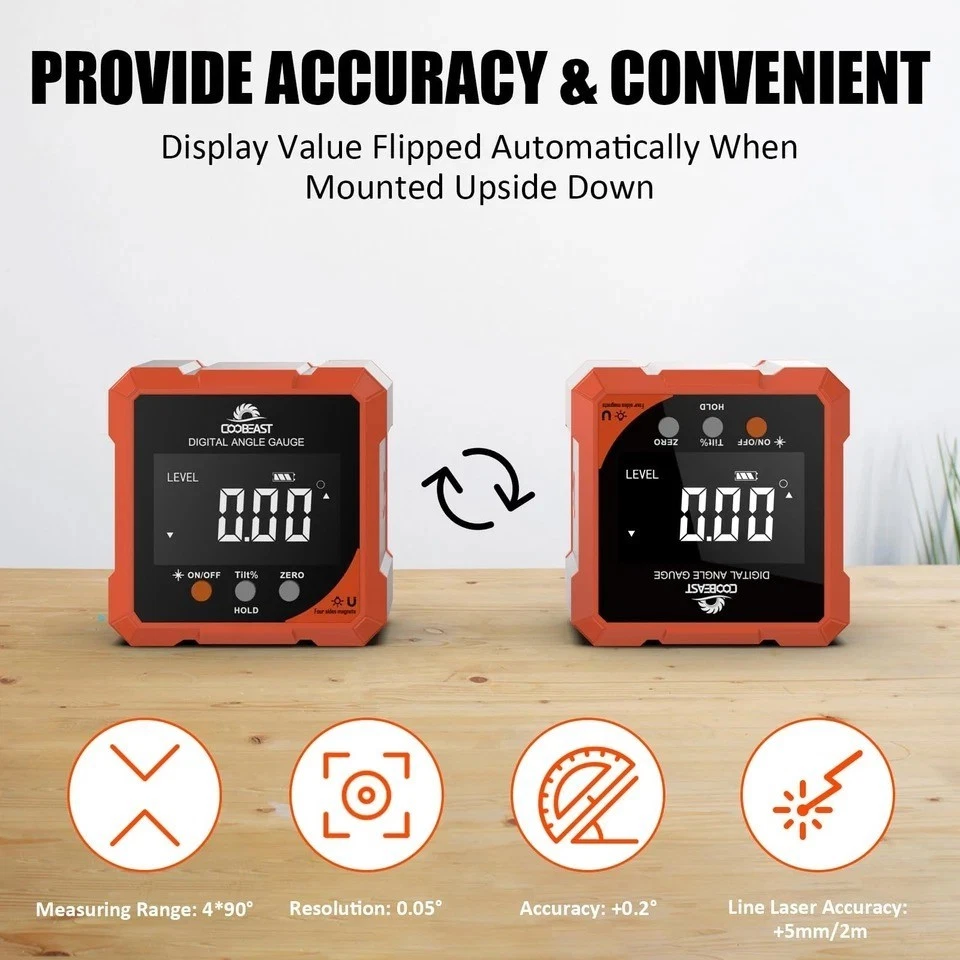 Digital Angle Finder Magnetic, Rechargeable Digital Angle Gauge, Mini Protractor - Image 4 of 4