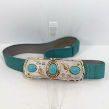 Alexis Kirk Belt M/L Ornate Gold Buckle Turquoise Cabochon Stones 80's VTG RARE