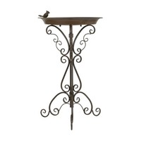 VogelträNke Vogelbad Stehend Mit Vogel Dunkelbraun HöHe 73Cm Frostsicher Metall