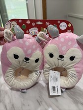 Squishmallows Holiday Pink Deer Plush Slippers Kids Size 11/12 NWT