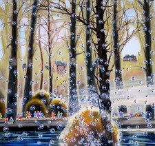 Arte de serigrafía de otoño Hiro Yamagata enmarcado grande 34x33 pulgadas (87x83 cm) excelente