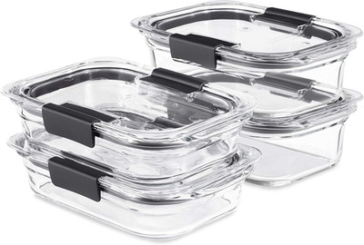 Rubbermaid Brilliance Glass Food Storage Set of 4 Containers 8 Total Pieces (4 C