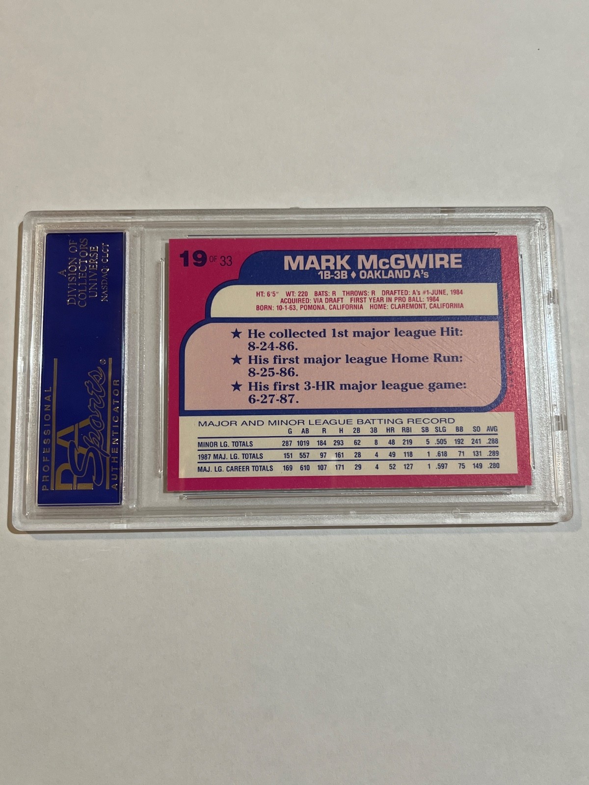 1988 Topps Toys R Us Rookies #19 Mark McGwire RC PSA 9 MINT Oakland A’s view 3