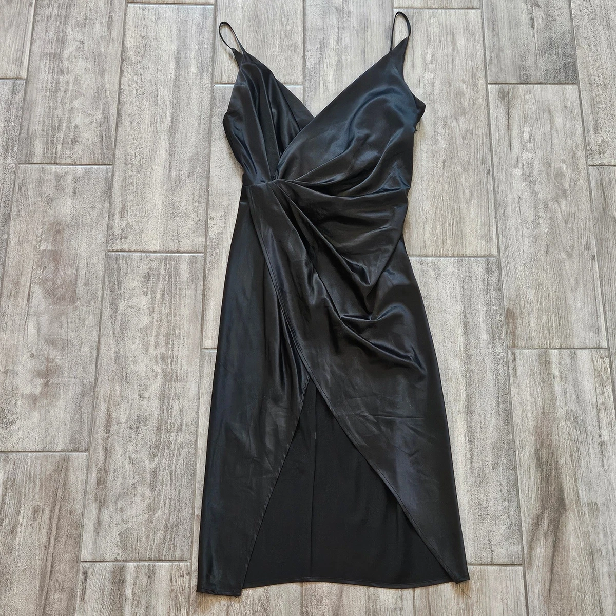 shape black satin wrap dress Black SATIN MINI WRAP DRESS S main image 0