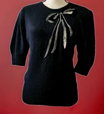 I.B. DIFFUSION Womens Silk, Angora Rabbit, Lambs Wool, Short Sleeve Sweater 