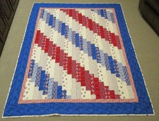 NEW Handmade Red White Blue Patchwork Quilt 58  x 71  Throw Blanket Free Shipping