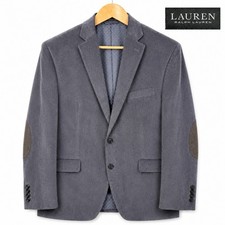 Lauren Ralph Lauren Mens 44S Gray Corduroy Blazer Sport Coat Elbow Patches