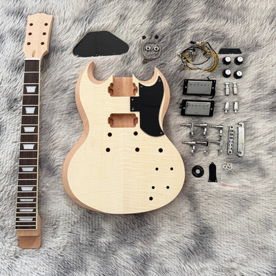 Unfinished SG Double Cutaway Electric Guitar DIY Kit with All Hardware & Pickups