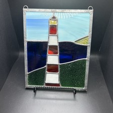 Stained Glass Window Hanging, Ocean Lighthouse Sun Catcher Glass Panel