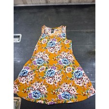 Lildy Womens Mustard Yellow Floral Sleeveless Pocket Tunic Dress Size S-M