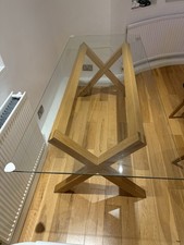 Goya Light Oak Clear Tempered Glass 6 Seater Dining Table