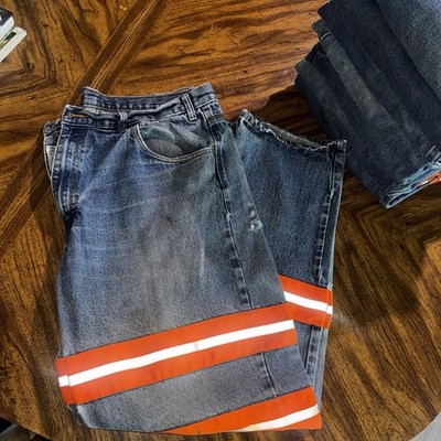 Aramark Jeans Mens 40x32 Orange Reflective Stripe Hi Vis Workwear Denim Pants