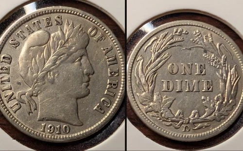1910 D Barber Dime - 90% Silver Coin - Beautiful Detail - FINE++  #026