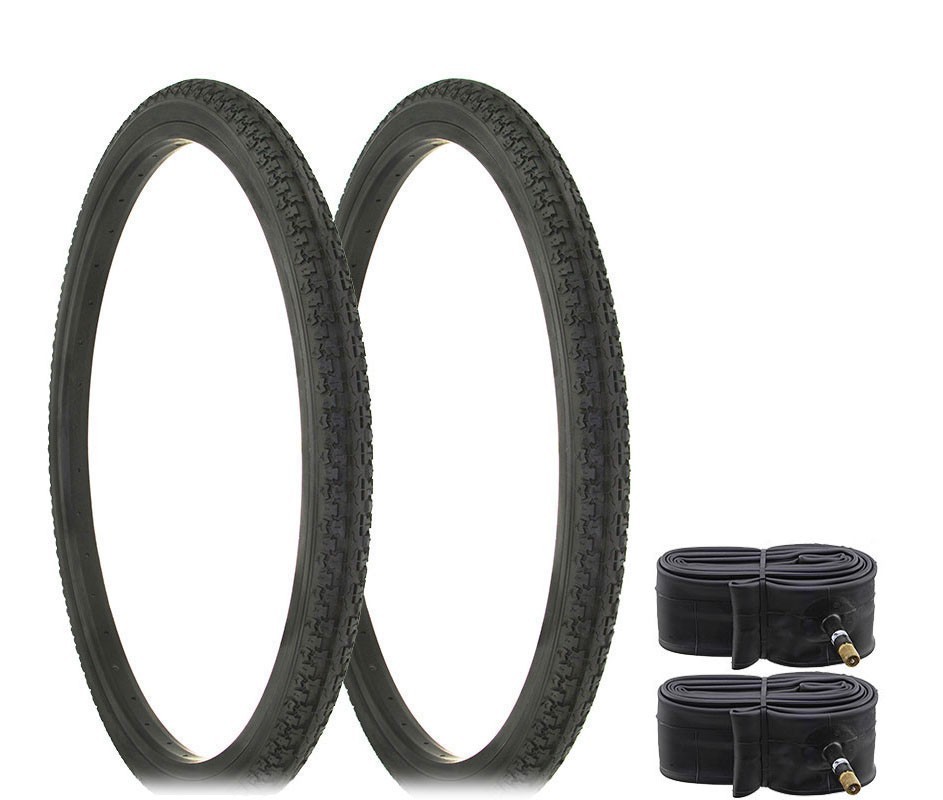 2x DURO 26&rdquo; x 1.75 Bicycle Black Wire Bead Tires Rough Knobby Block Grip w/Tubes