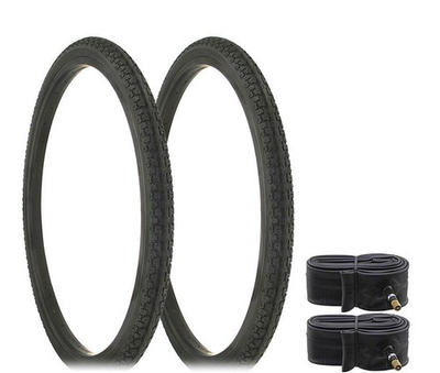 #ad 2x DURO 26” x 1.75 Bicycle Black Wire Bead Tires Rough Knobby Block Grip w Tubes $44.98