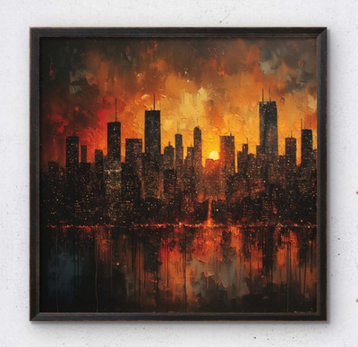 ORIGINAL PAINTING CITY SKYLINE ART 14x11 D.A.S. ARTWORK
