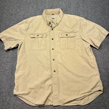 Carhartt Mens XL Safari Short Sleeve Shirt Tan Work Button Up Relaxed