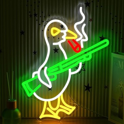 16''x13'' Smoking Duck With Rifle Gun LED Neon Sign With Dimmer USB Powered Light