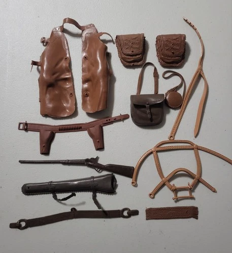 Johnny West Louis Marx Vintage 1960s Toy Accessories Saddle Bags, Rifle, Chaps