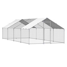 Metal Chicken Coop 9.8x26.2x6.5 ft Walk-in Chicken Run with Cover Spire Roof