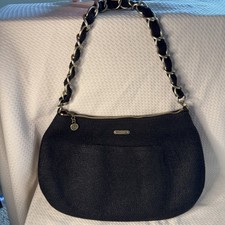 Eric Javits Black Woven Squishee Shoulder Bag w/Gold Chain Hardware VGUC