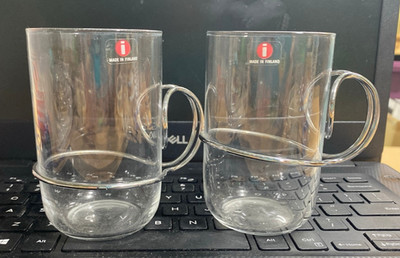 2 Iittala Finland Latte Coffee Mix Hot Cold Drink Glasses Modern Looped Handle