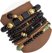 8PCS Beaded Bracelets for Women, Multilayered Stackable Strand Stretch Bead Brac