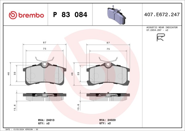 Brembo Bremsbelagsatz Scheibenbremse Prime P 83 084 FüR Toyota Avensis Corolla-image