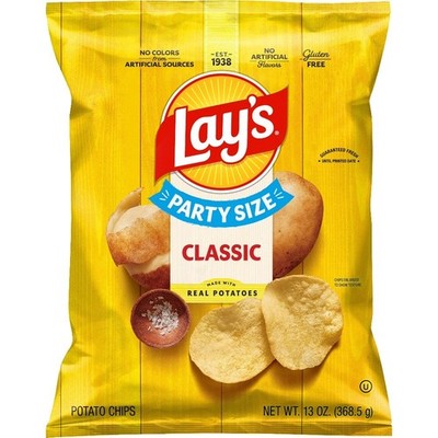 Large Party Size Classic Potato Chips 13 oz Bag for Snacking
